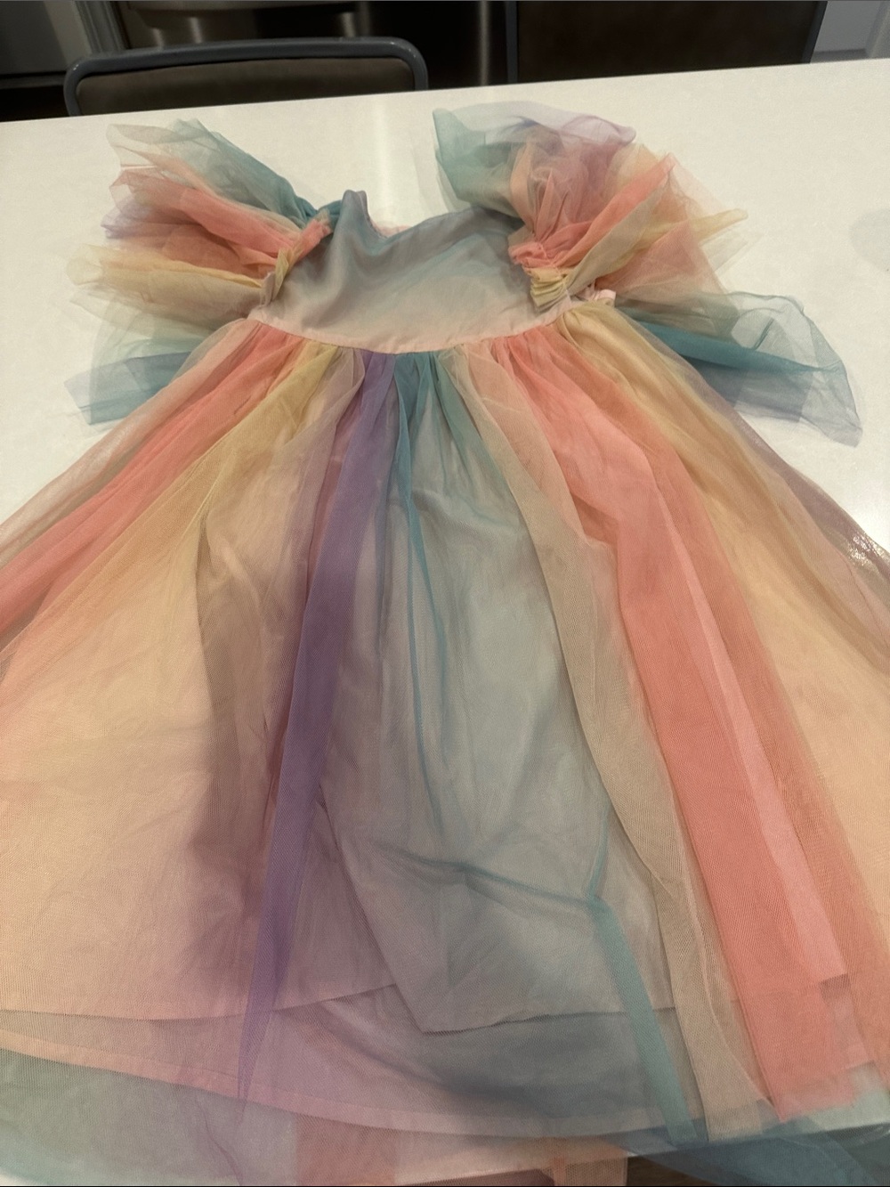 Girls' Pastel Rainbow Tulle Party Dress